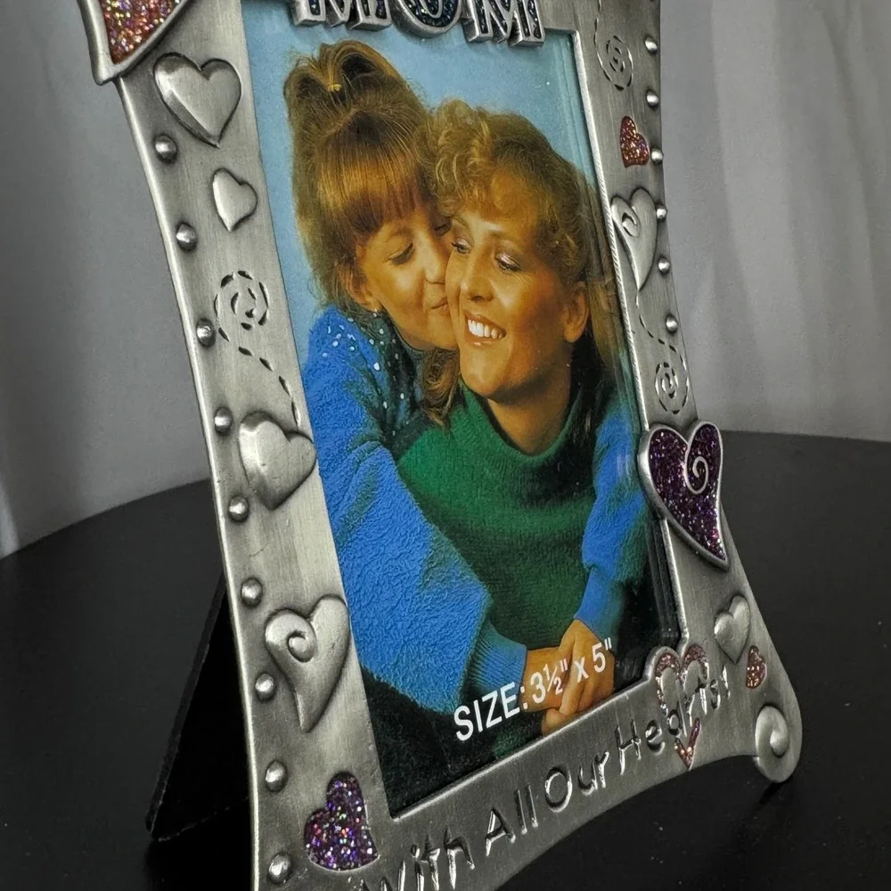 New 90s Mom Picture Frame We Love‎ You With All Our Hearts Glitter Hearts 3.5x5